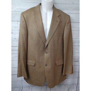 Stafford Mens Blazer Jacket 42L Wool/Silk Blend Beige Tweed 2 Button
